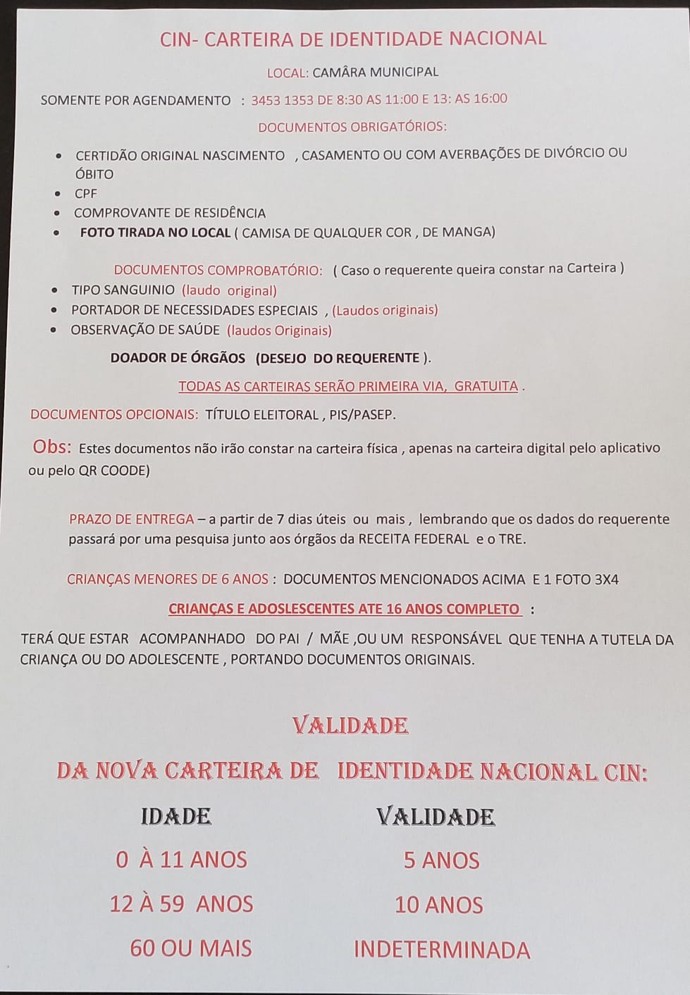 CIN / CARTEIRA DE IDENTIDADE NACIONAL 